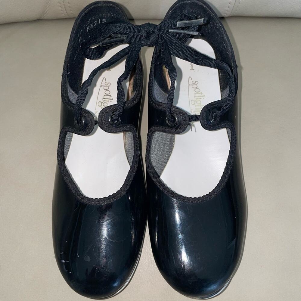 Spotlights by Payless Black Patent Ribbon Tie Tap Dance Shoes - Size 1